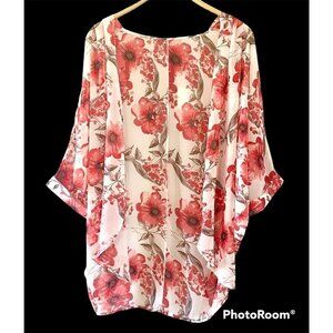 Kimono Cover Up Chiffon Floral Semi Sherr Beachy Summer Vacation Travel Cruise